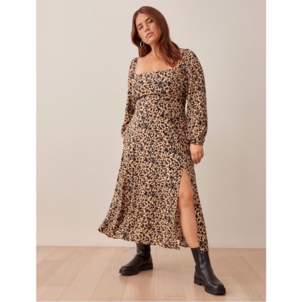 Reformation Sigmund Leopard Animal Print Midi Dress